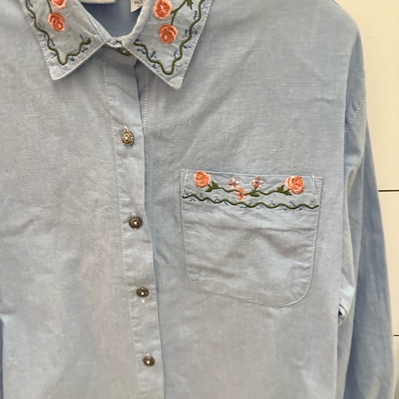 CAPACITY Vintage Dead stock blue embroidered floral woman loose fit top NWT PL - Picture 3 of 13